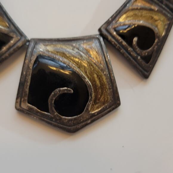 Chico’s Statement Necklace with Geometric Gold Silver Mixed Metal Chunky Collar - Picture 3 of 10